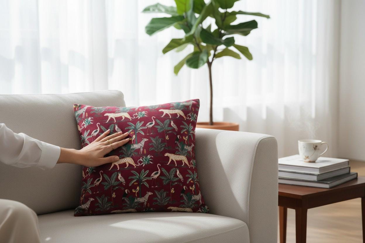 limited time holiday sale Jungle Velvet Cushion Cover- Maroon