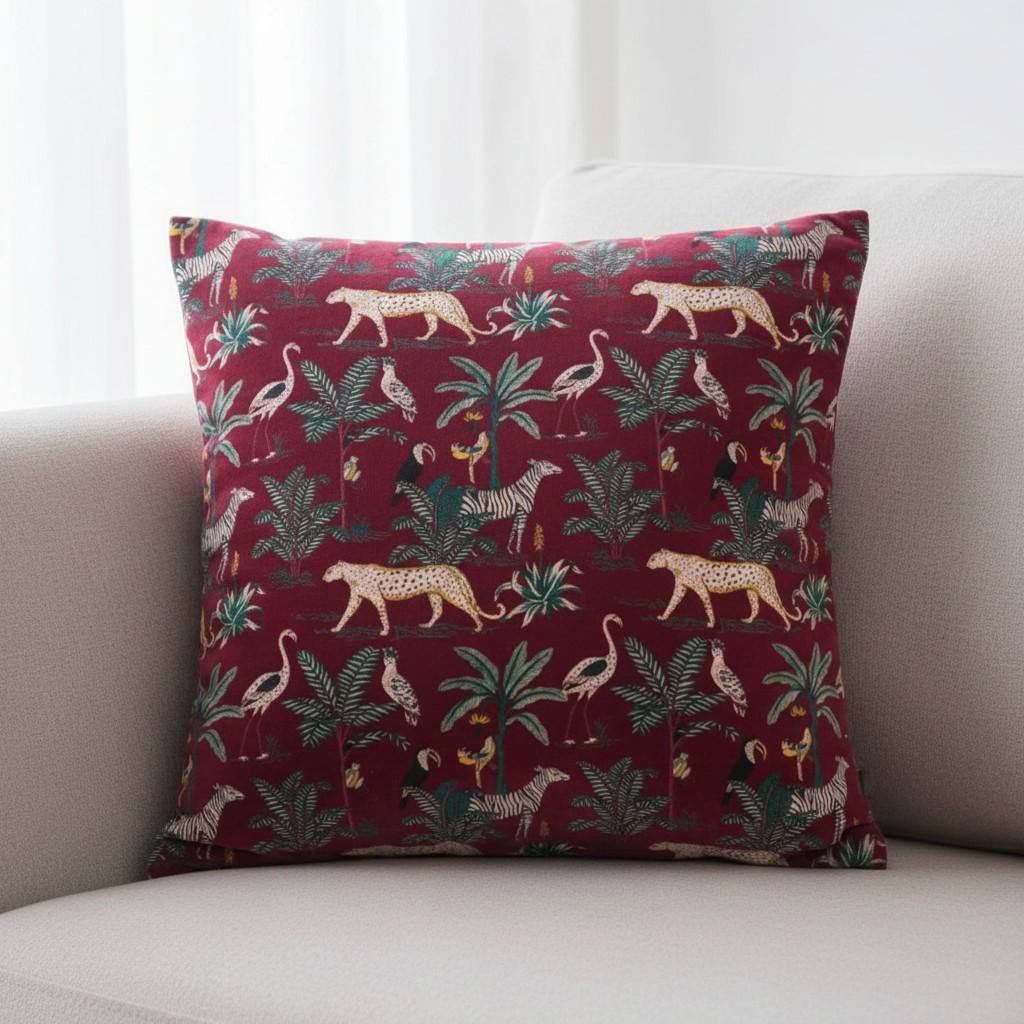 limited time holiday sale Jungle Velvet Cushion Cover- Maroon