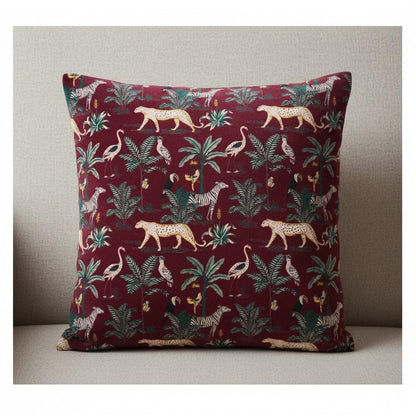 limited time holiday sale Jungle Velvet Cushion Cover- Maroon