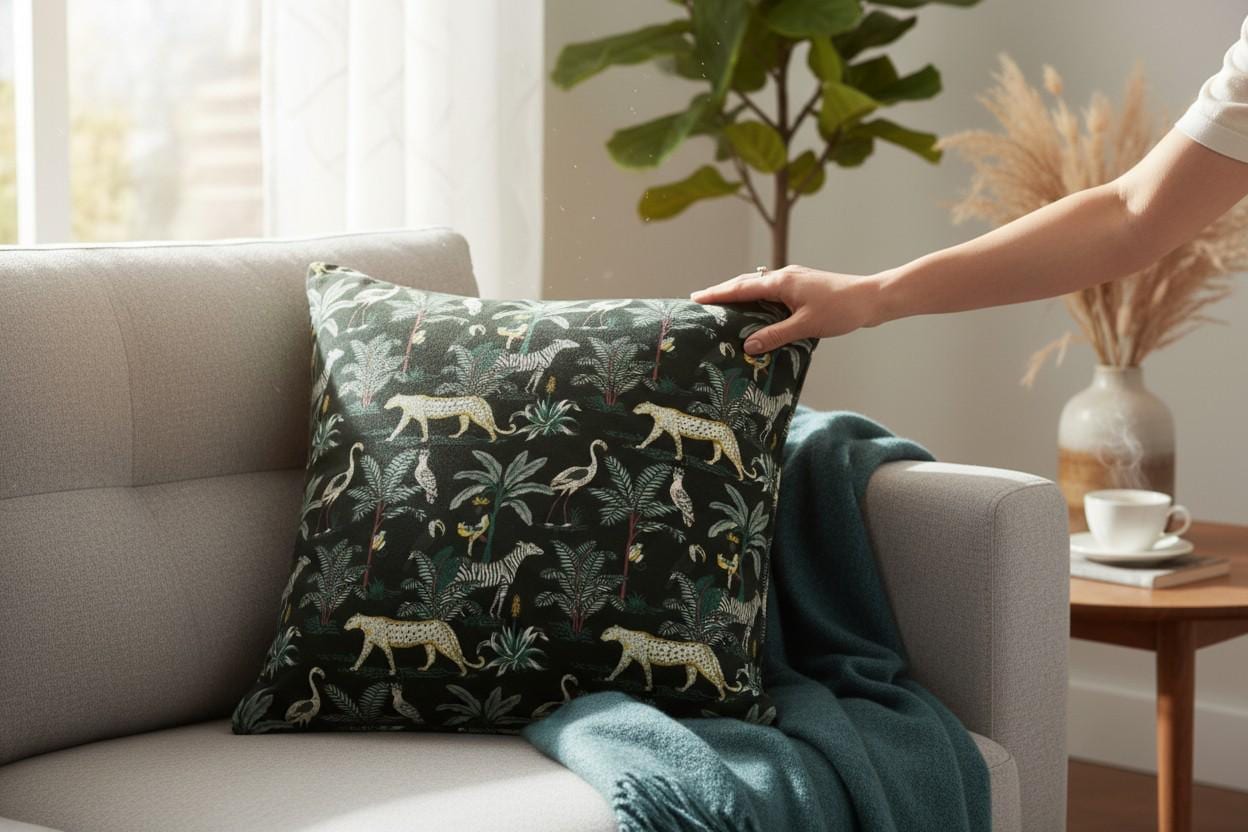 limited time holiday sale Jungle Velvet Cushion Cover- Black