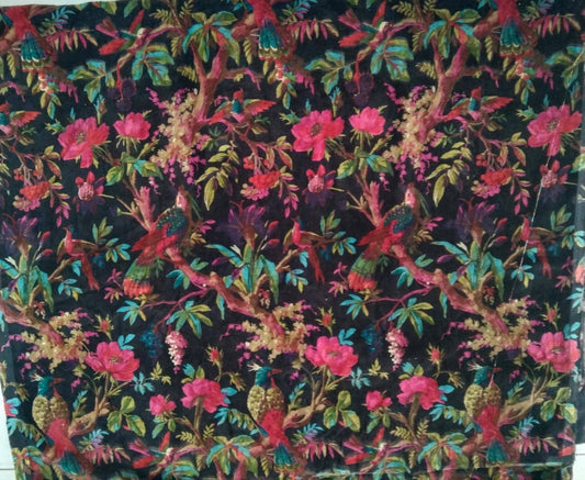 Birds of Paradise Velvet fabric for upholstery- Black