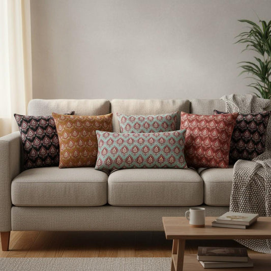 limited time holiday sale Cotton Velvet Mughal Motif Buta Cushion Cover 18x18" Double Sided Print Top Zip