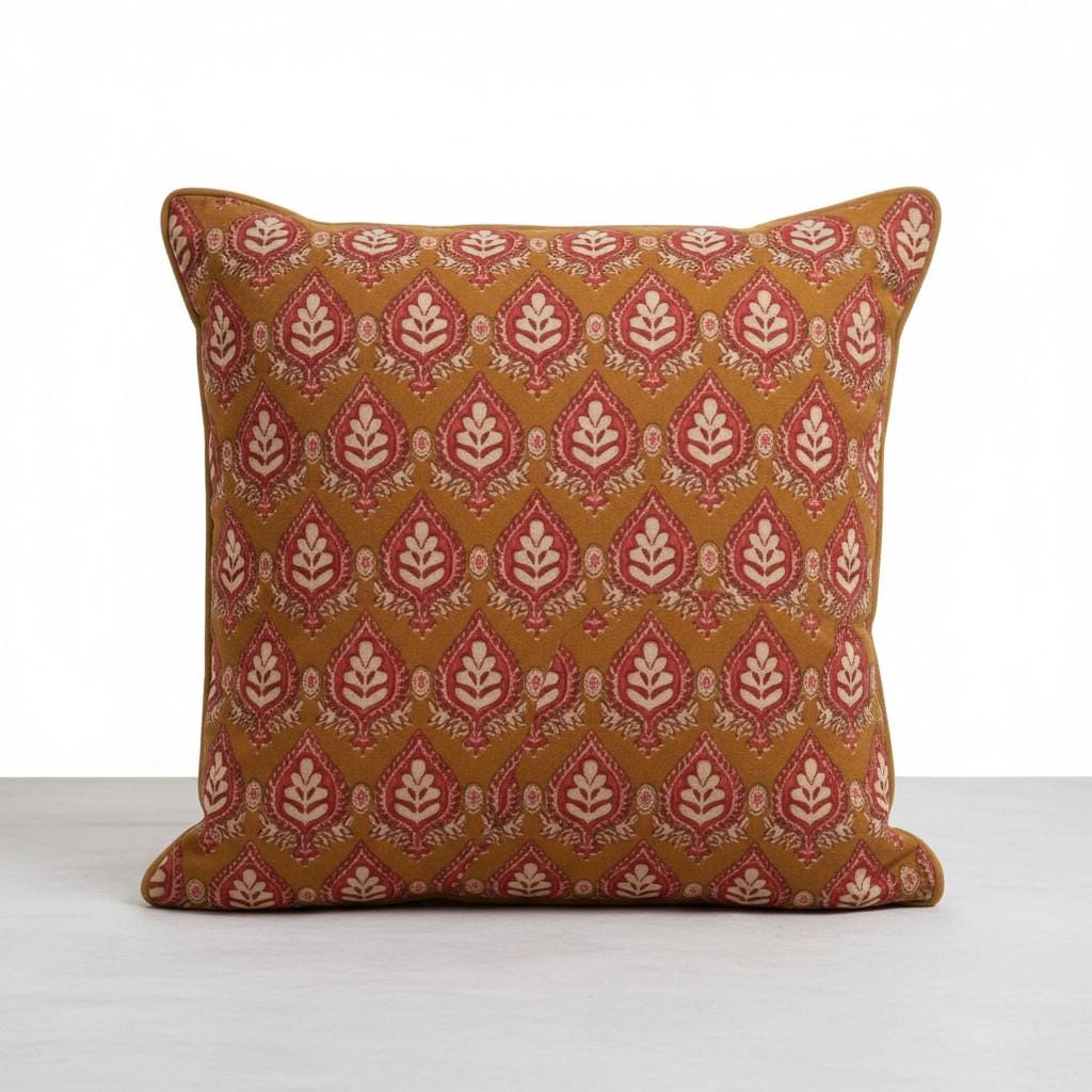 limited time holiday sale Cotton Velvet Mughal Motif Buta Cushion Cover 18x18" Double Sided Print Top Zip