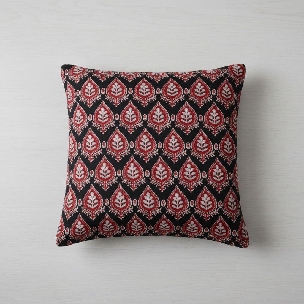 limited time holiday sale Cotton Velvet Mughal Motif Buta Cushion Cover 18x18" Double Sided Print Top Zip