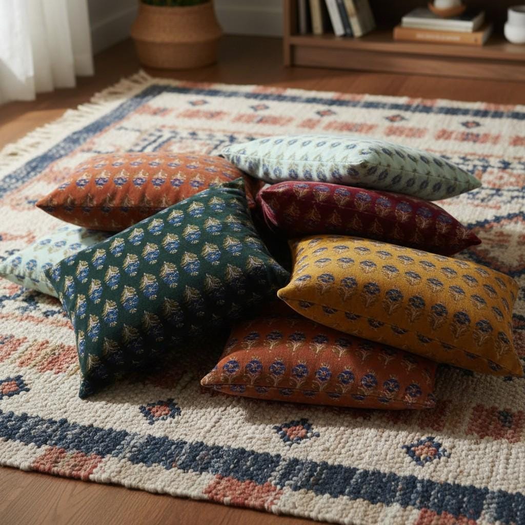 limited time holiday sale Cotton Velvet Midnight Lotus Motifs Cushion Cover 18x18" Double Sided Print Top Zip