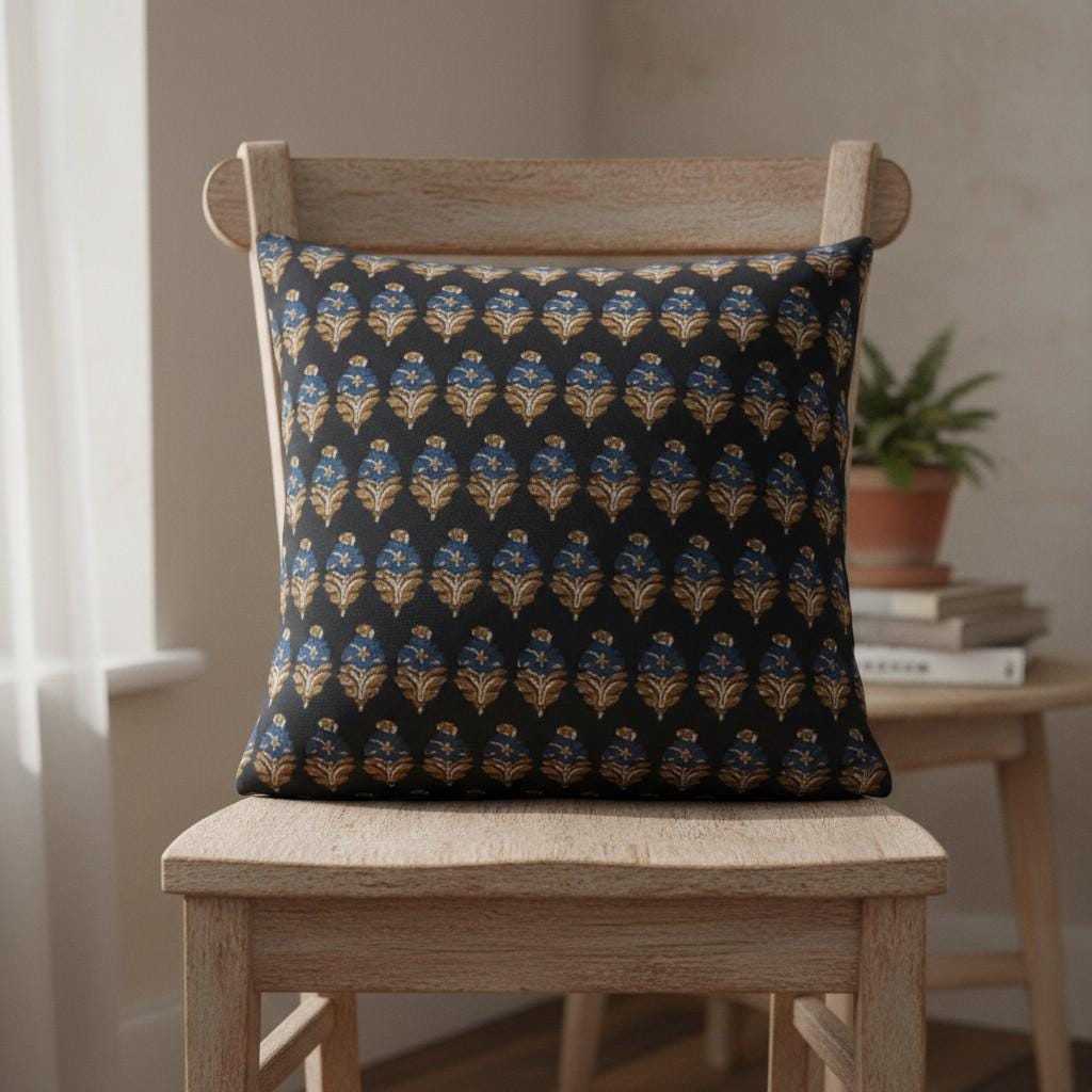 limited time holiday sale Cotton Velvet Midnight Lotus Motifs Cushion Cover 18x18" Double Sided Print Top Zip