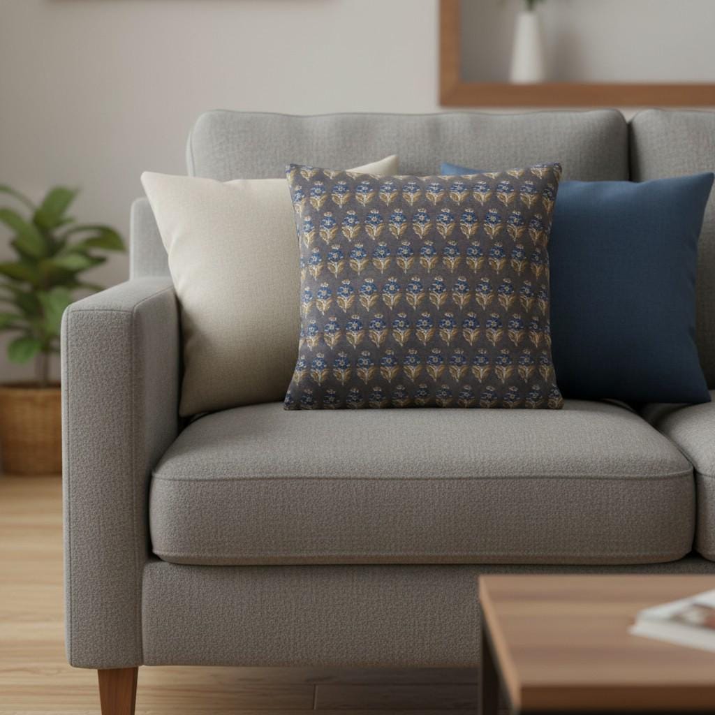 limited time holiday sale Cotton Velvet Midnight Lotus Motifs Cushion Cover 18x18" Double Sided Print Top Zip