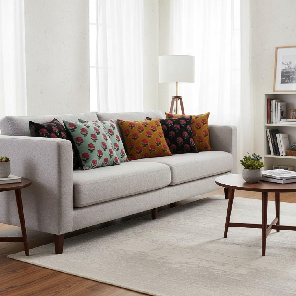 limited time holiday sale Cotton Velvet Peony Motifs Cushion Cover 18x18" Double Sided Print Top Zip