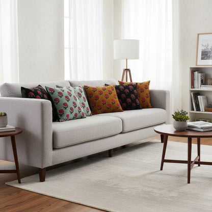 limited time holiday sale Cotton Velvet Peony Motifs Cushion Cover 18x18" Double Sided Print Top Zip