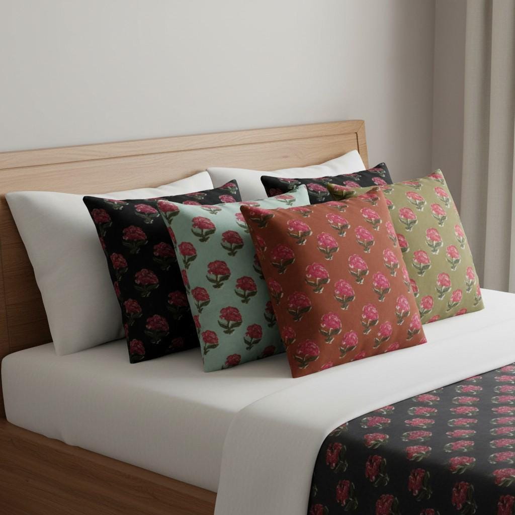 limited time holiday sale Cotton Velvet Peony Motifs Cushion Cover 18x18" Double Sided Print Top Zip