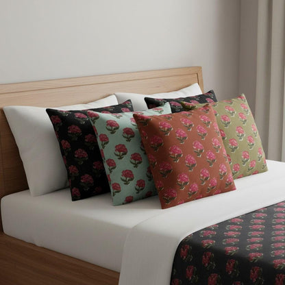 limited time holiday sale Cotton Velvet Peony Motifs Cushion Cover 18x18" Double Sided Print Top Zip