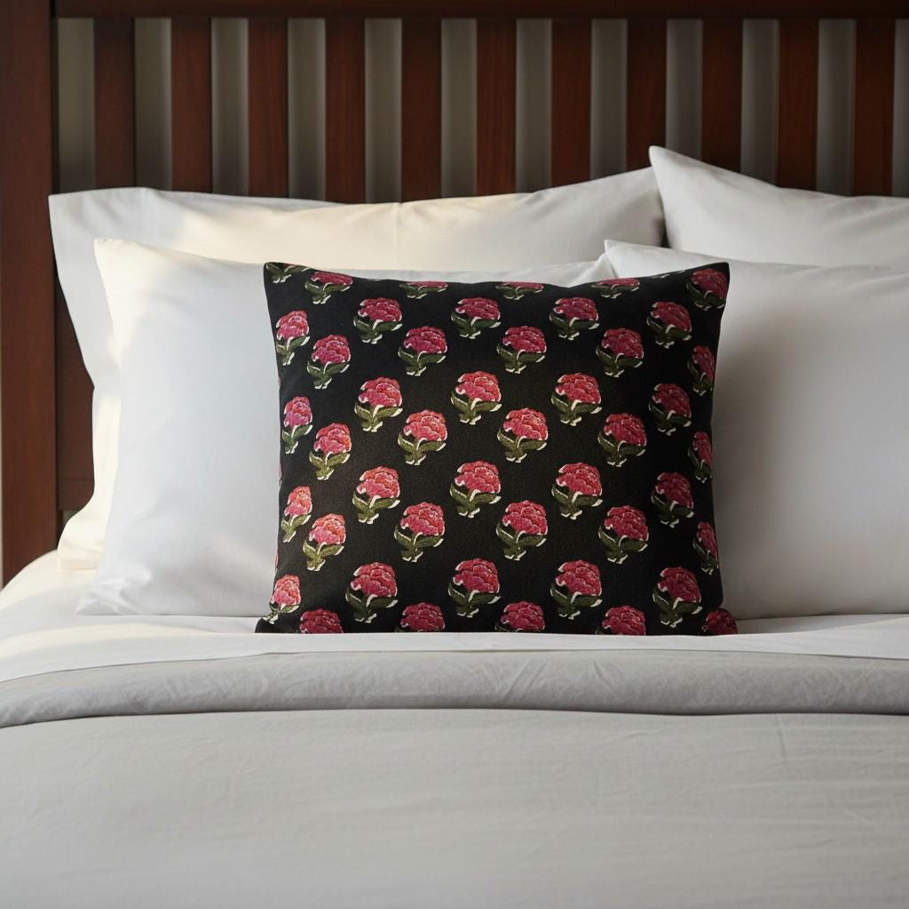 limited time holiday sale Cotton Velvet Peony Motifs Cushion Cover 18x18" Double Sided Print Top Zip