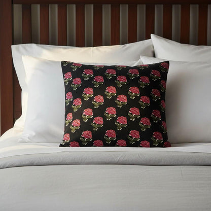 limited time holiday sale Cotton Velvet Peony Motifs Cushion Cover 18x18" Double Sided Print Top Zip