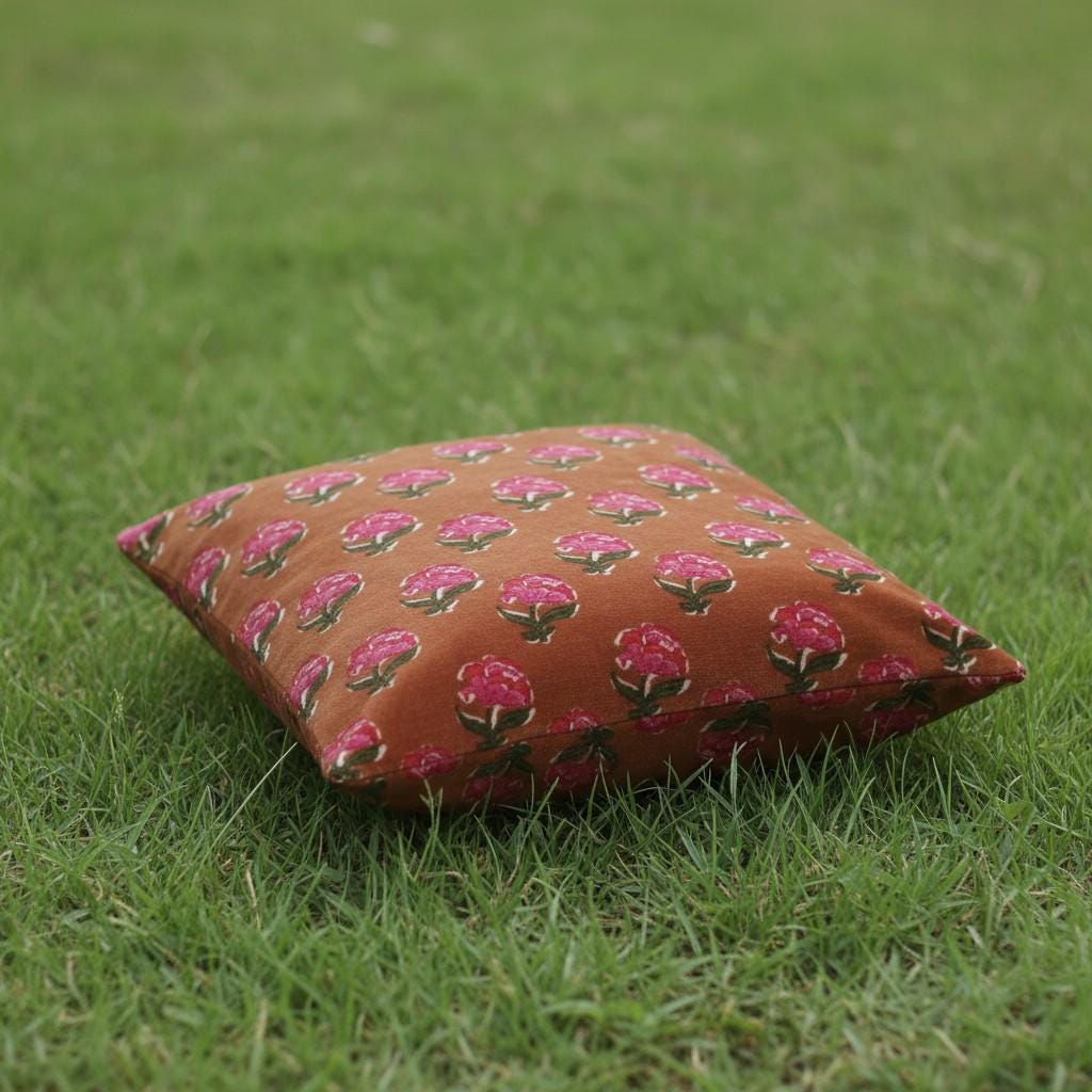 limited time holiday sale Cotton Velvet Peony Motifs Cushion Cover 18x18" Double Sided Print Top Zip