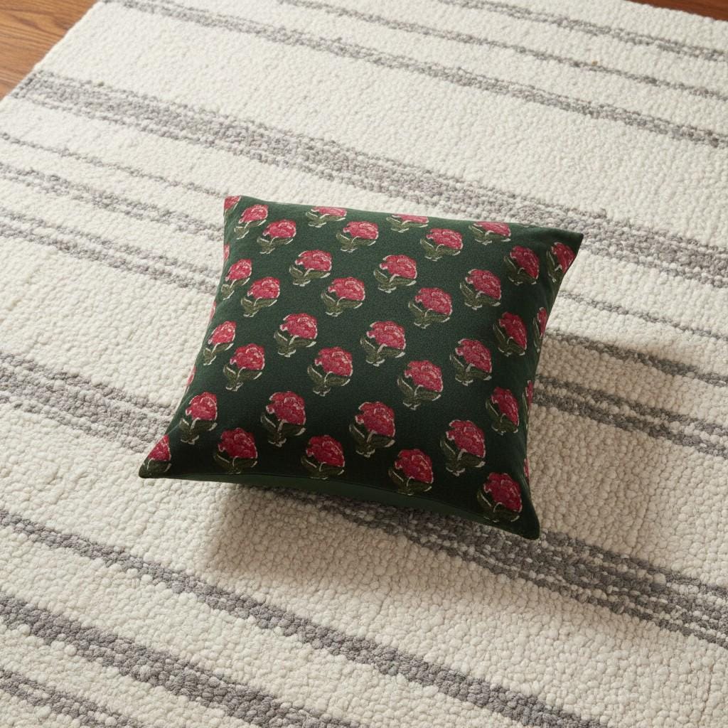 limited time holiday sale Cotton Velvet Peony Motifs Cushion Cover 18x18" Double Sided Print Top Zip