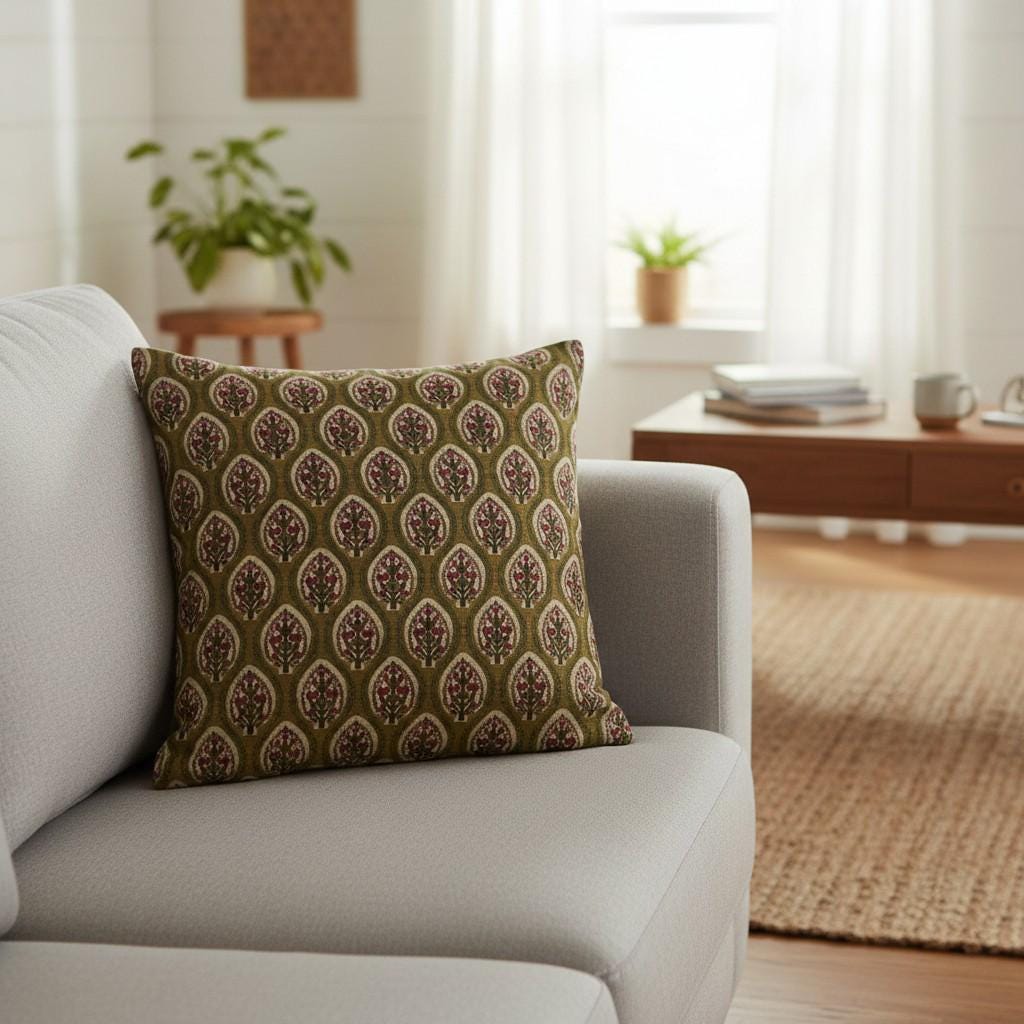 limited time holiday sale Cotton Velvet Floral Motifs Buta Cushion Cover 18x18" Double Sided Print Top Zip