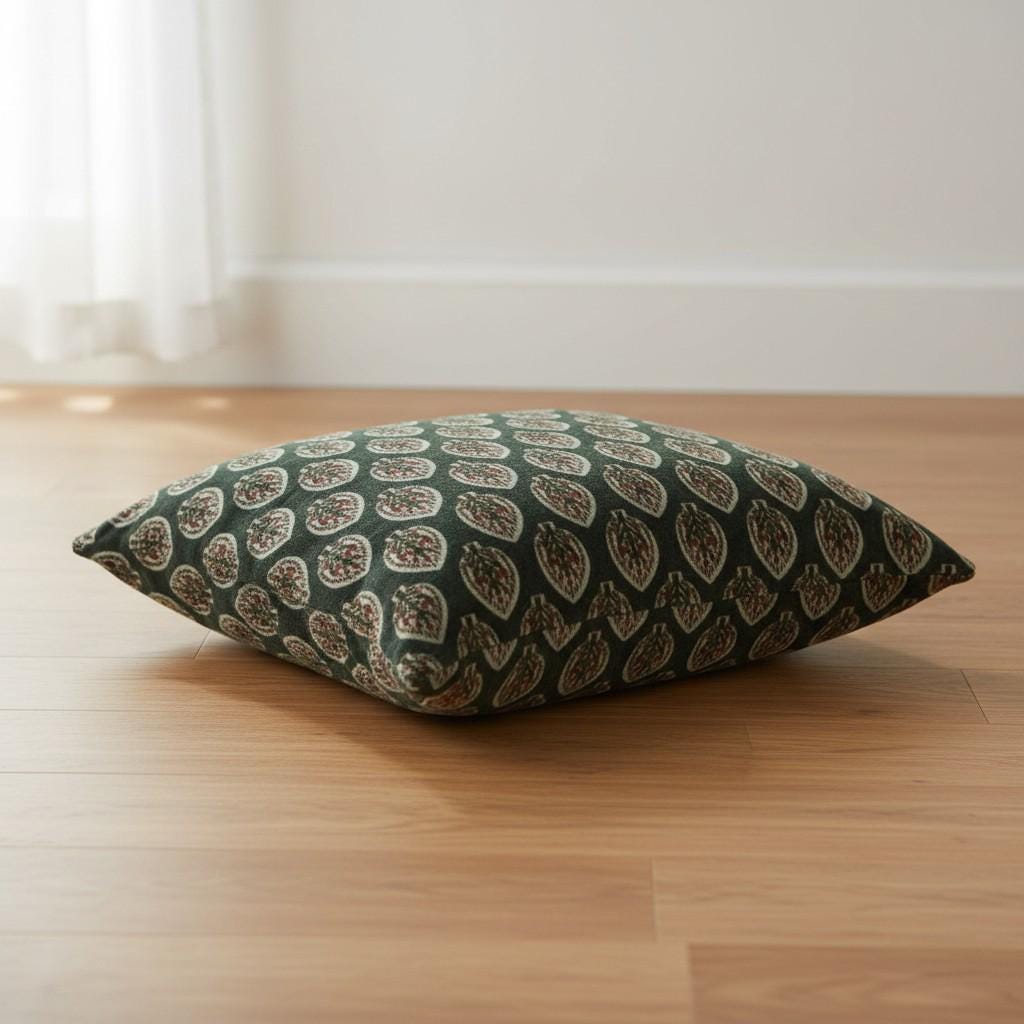 limited time holiday sale Cotton Velvet Floral Motifs Buta Cushion Cover 18x18" Double Sided Print Top Zip