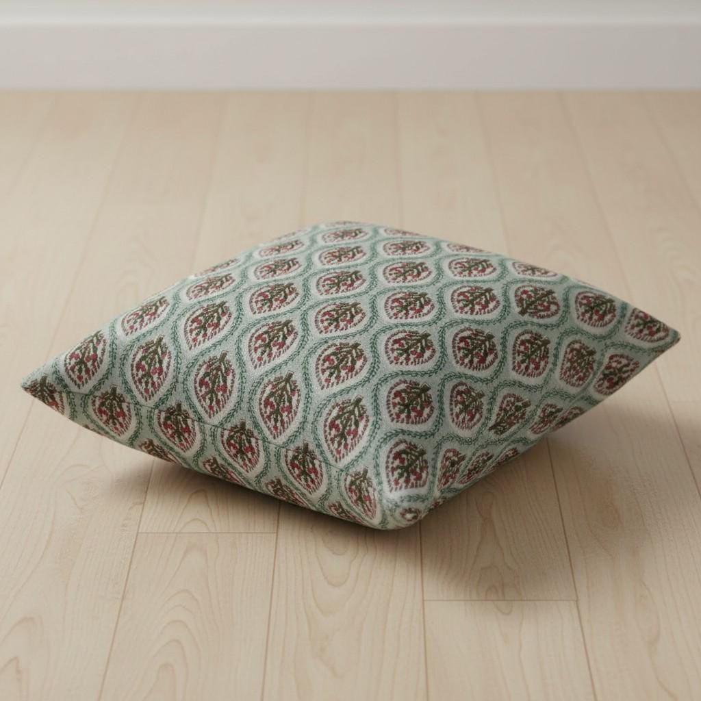 limited time holiday sale Cotton Velvet Floral Motifs Buta Cushion Cover 18x18" Double Sided Print Top Zip