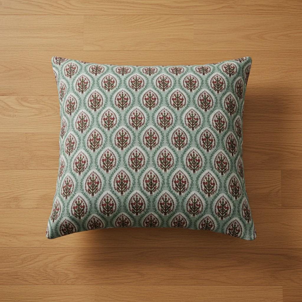 limited time holiday sale Cotton Velvet Floral Motifs Buta Cushion Cover 18x18" Double Sided Print Top Zip