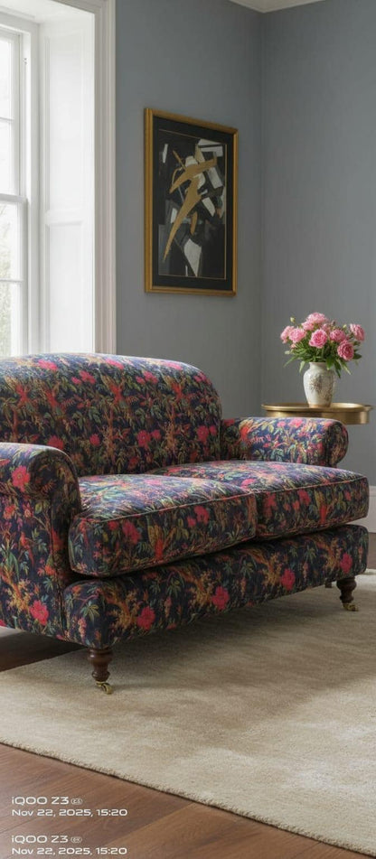 Velvet fabric for upholstery Paradise Print Navy Blue