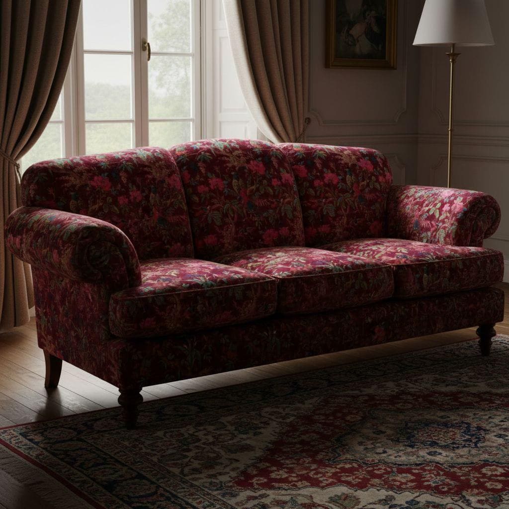 Birds of paradise Maroon cotton velvet upholstery fabric