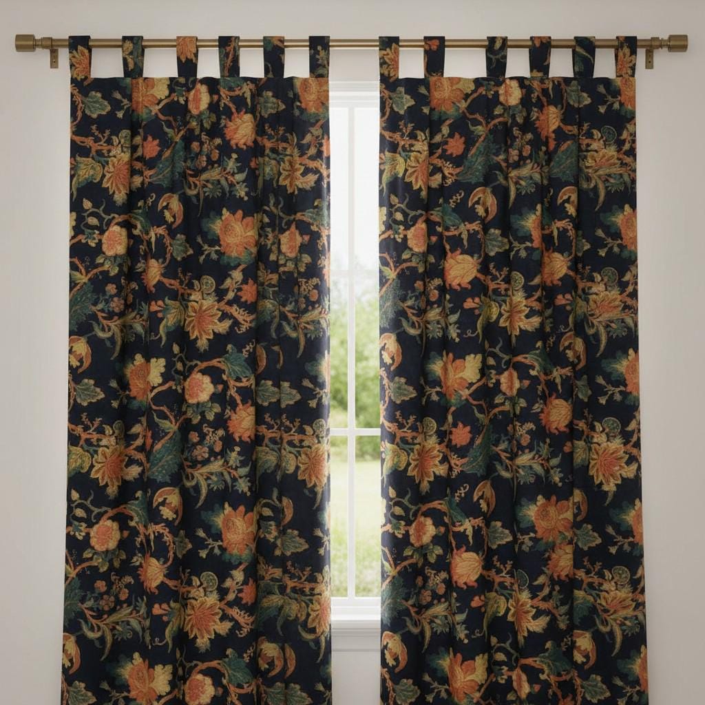 limited time holiday sale Pair of Tree of Life Velvet Curtain- Greenish Blue