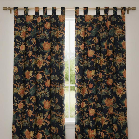 limited time holiday sale Pair of Tree of Life Velvet Curtain- Greenish Blue