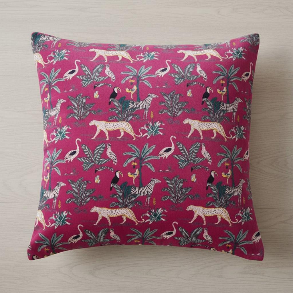 limited time holiday sale Jungle Velvet Cushion Cover- Magenta