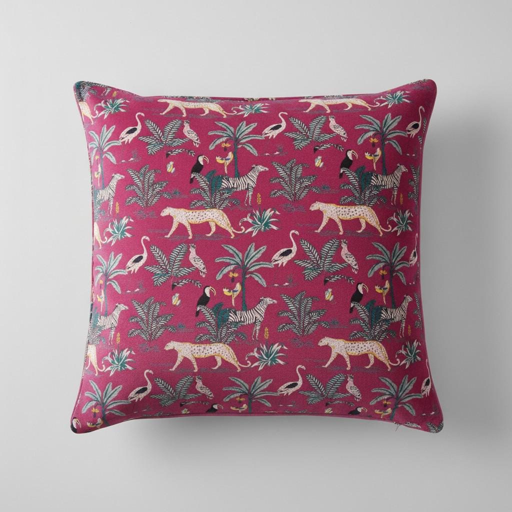 limited time holiday sale Jungle Velvet Cushion Cover- Magenta