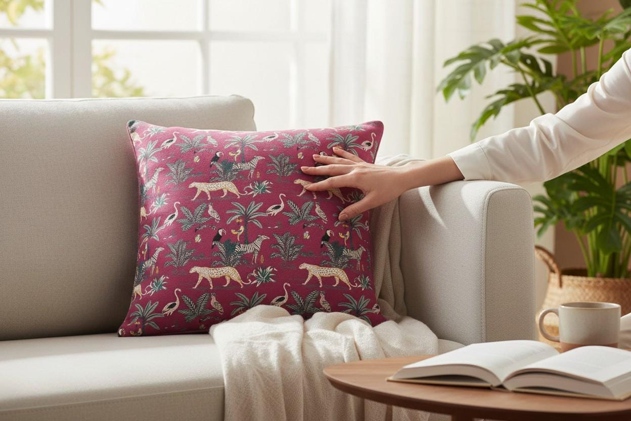 limited time holiday sale Jungle Velvet Cushion Cover- Magenta