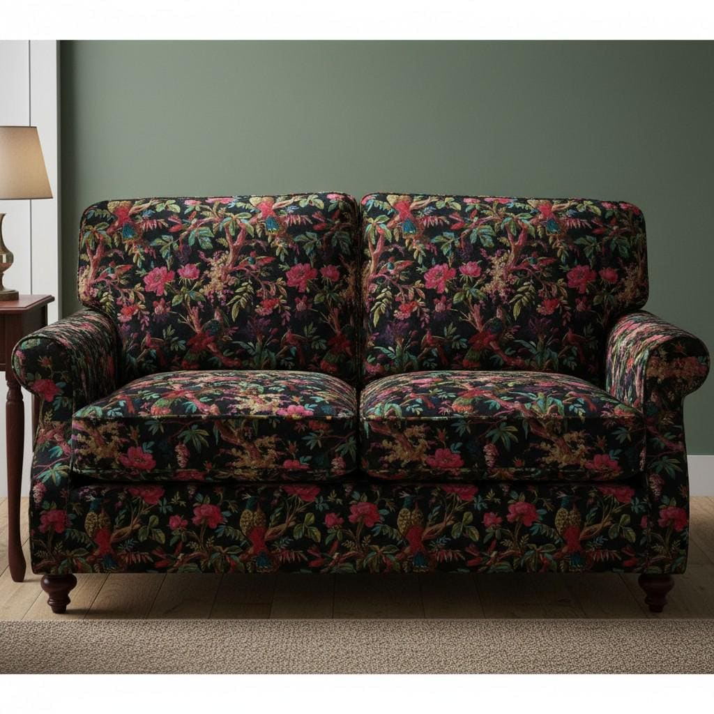 Birds of Paradise Velvet fabric for upholstery- Black