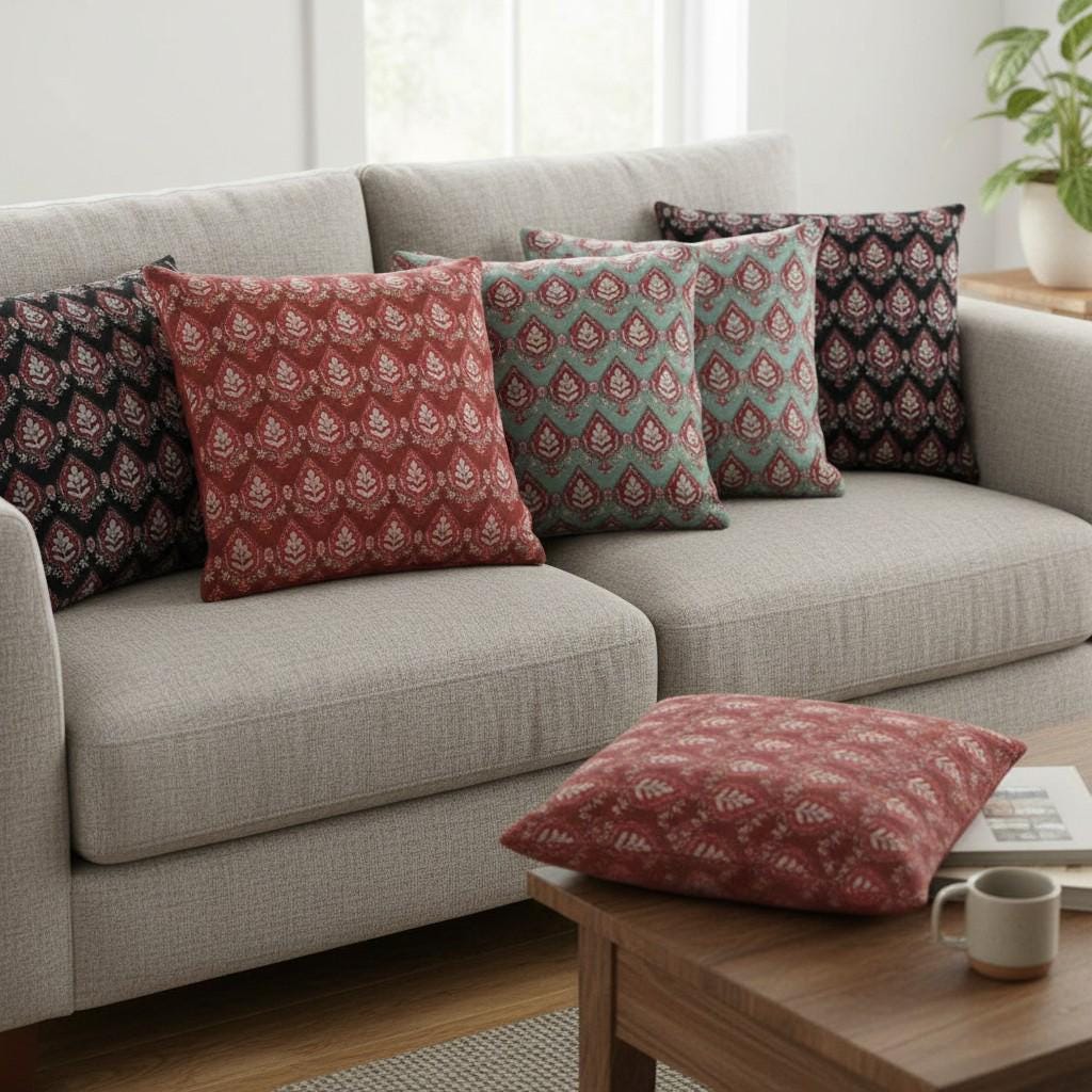 limited time holiday sale Cotton Velvet Mughal Motif Buta Cushion Cover 18x18" Double Sided Print Top Zip