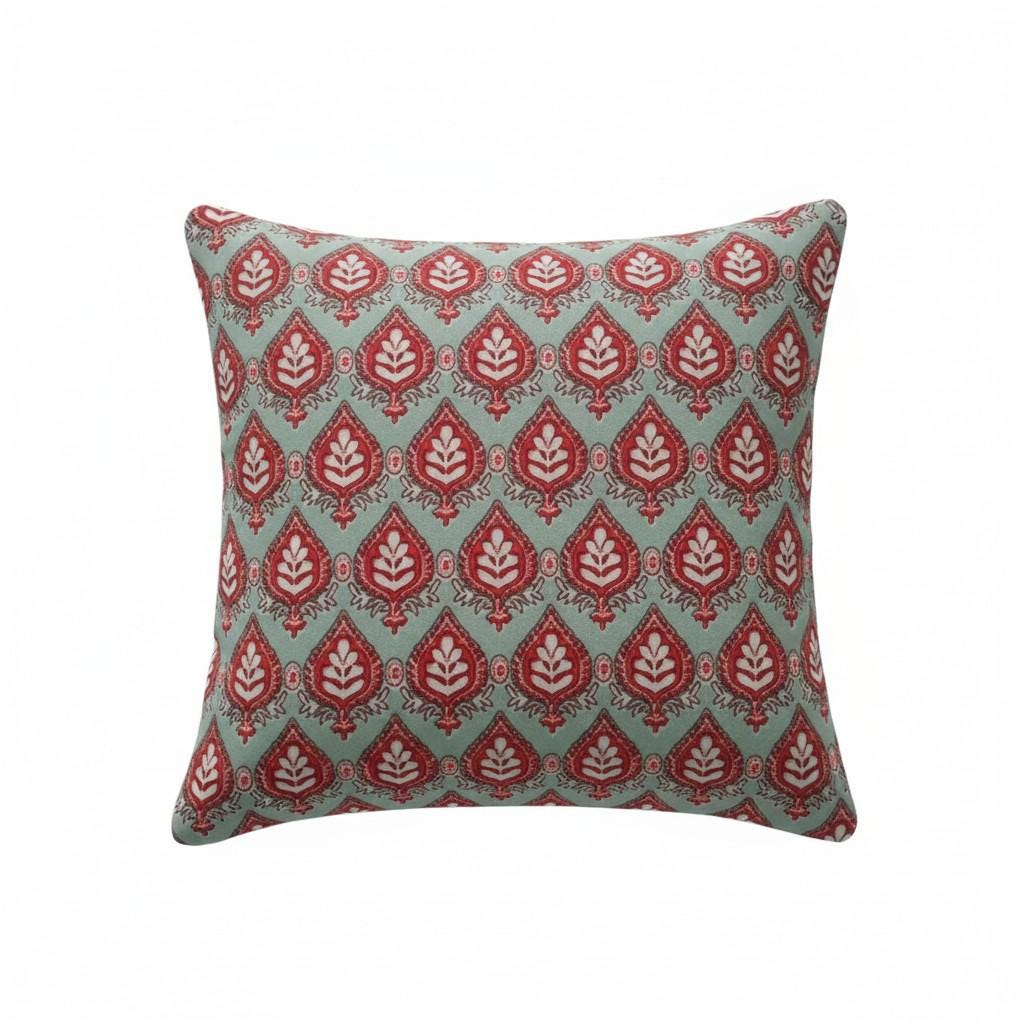 limited time holiday sale Cotton Velvet Mughal Motif Buta Cushion Cover 18x18" Double Sided Print Top Zip