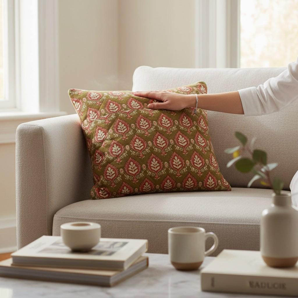 limited time holiday sale Cotton Velvet Mughal Motif Buta Cushion Cover 18x18" Double Sided Print Top Zip