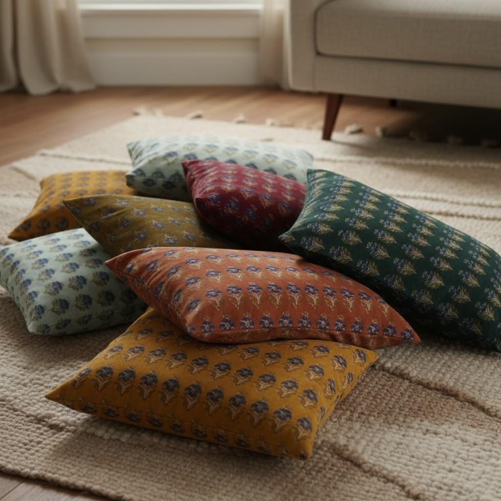 limited time holiday sale Cotton Velvet Midnight Lotus Motifs Cushion Cover 18x18" Double Sided Print Top Zip