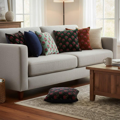 limited time holiday sale Cotton Velvet Peony Motifs Cushion Cover 18x18" Double Sided Print Top Zip