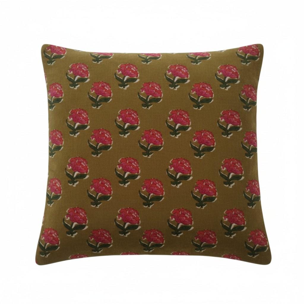 limited time holiday sale Cotton Velvet Peony Motifs Cushion Cover 18x18" Double Sided Print Top Zip