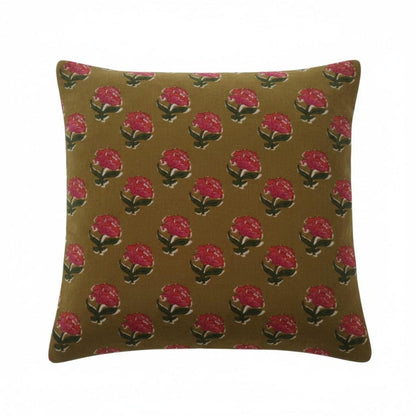 limited time holiday sale Cotton Velvet Peony Motifs Cushion Cover 18x18" Double Sided Print Top Zip