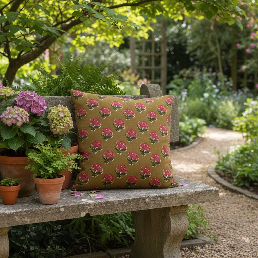 limited time holiday sale Cotton Velvet Peony Motifs Cushion Cover 18x18" Double Sided Print Top Zip