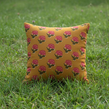 limited time holiday sale Cotton Velvet Peony Motifs Cushion Cover 18x18" Double Sided Print Top Zip