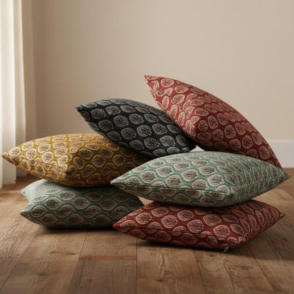 limited time holiday sale Cotton Velvet Floral Motifs Buta Cushion Cover 18x18" Double Sided Print Top Zip