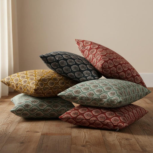 limited time holiday sale Cotton Velvet Floral Motifs Buta Cushion Cover 18x18" Double Sided Print Top Zip