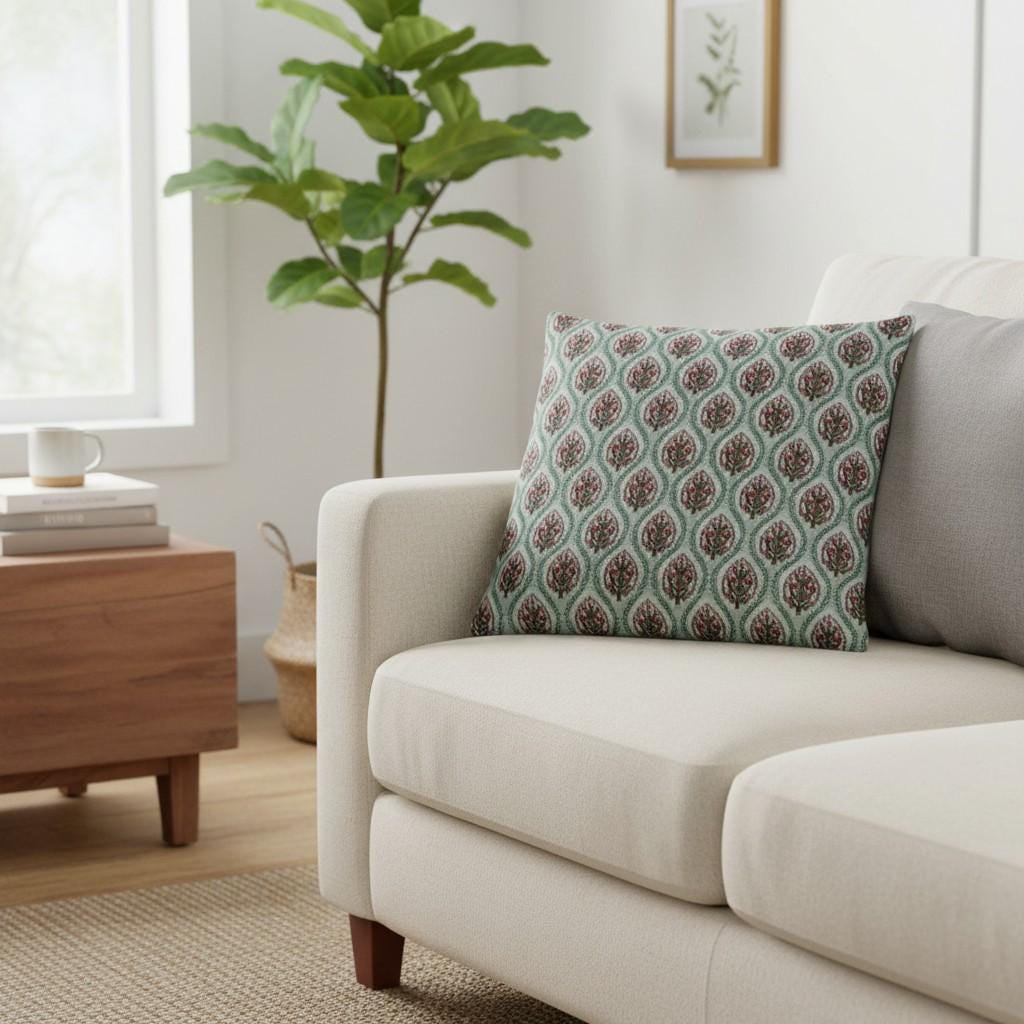 limited time holiday sale Cotton Velvet Floral Motifs Buta Cushion Cover 18x18" Double Sided Print Top Zip