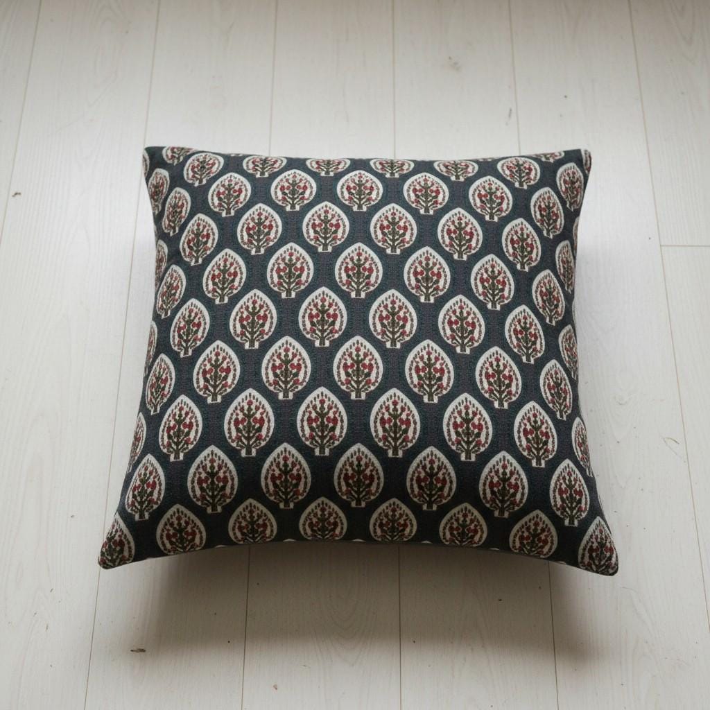 limited time holiday sale Cotton Velvet Floral Motifs Buta Cushion Cover 18x18" Double Sided Print Top Zip