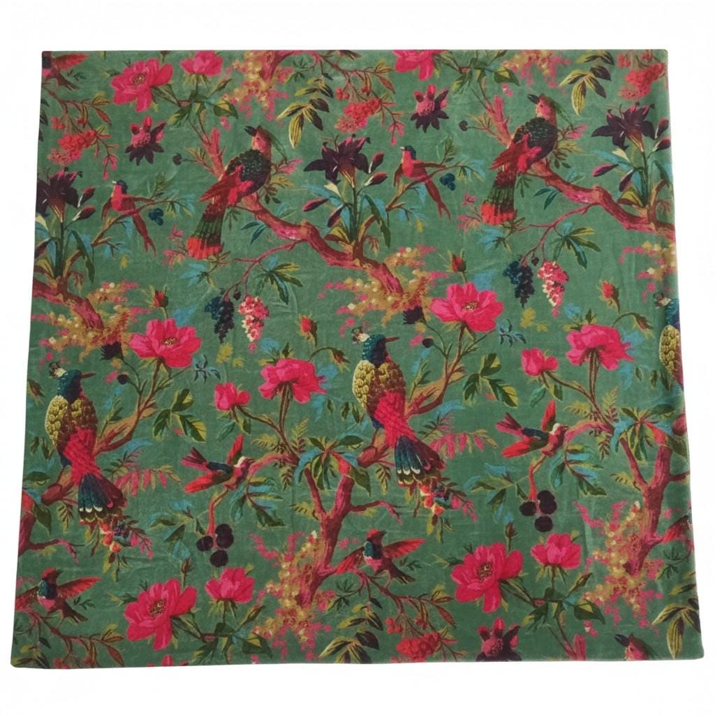 Cotton Velvet Fabric for Upholstery / DIY/ Dresses -Birds of Paradise Green