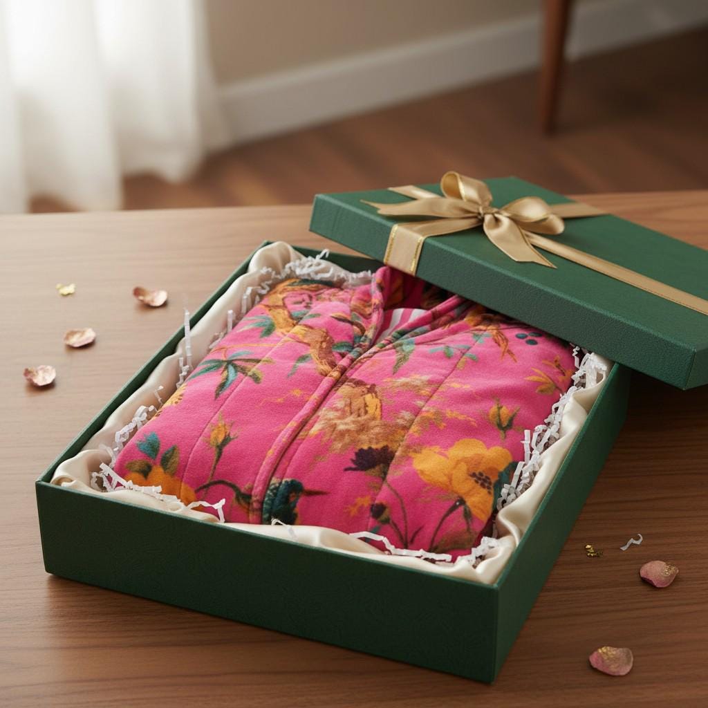 limited time holiday sale Cotton Velvet Kimono /Robe/Lounge Wear- Birds of Paradise Pink with yellow flowers