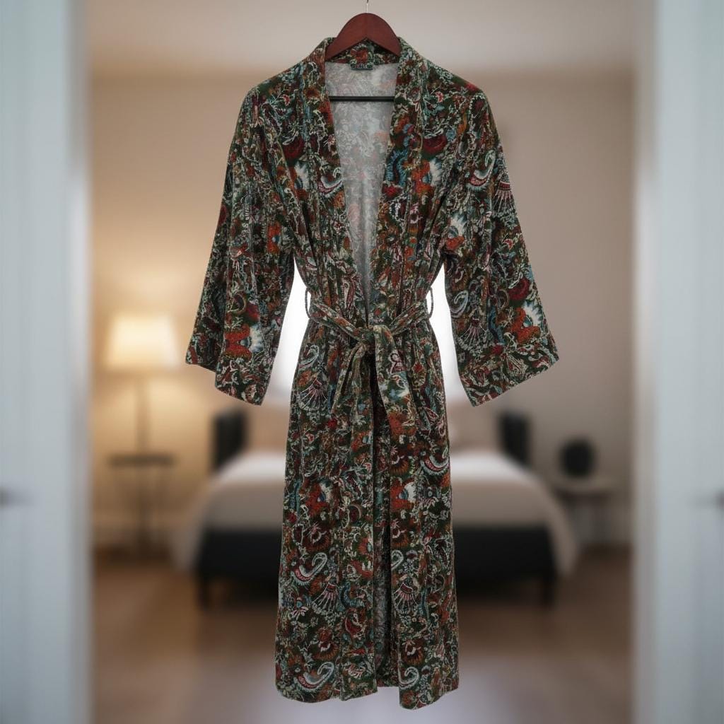 Cotton Velvet Robe Kimono wandering wildflower mukut