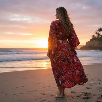 Cotton Velvet Robe Kimono wandering wildflower mukut