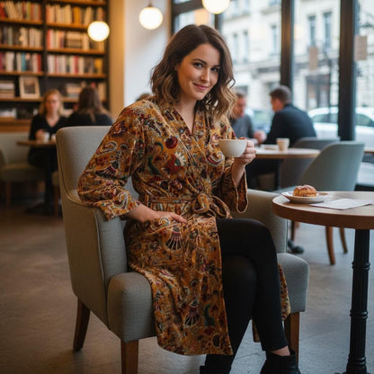 Cotton Velvet Robe Kimono wandering wildflower mukut