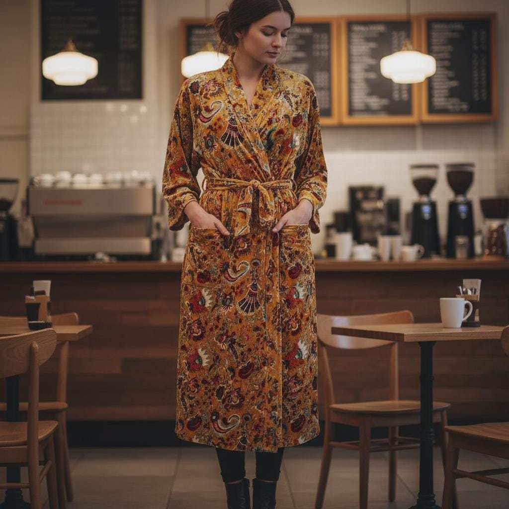 Cotton Velvet Robe Kimono wandering wildflower mukut